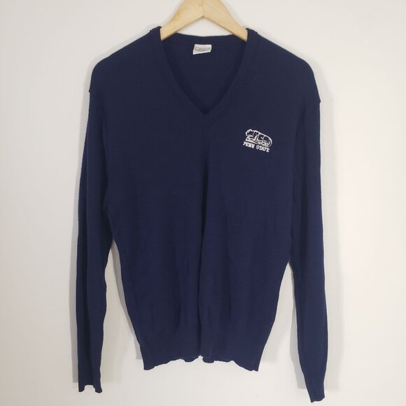 Vintage 80s Penn State Nittany Lions Navy Blue V-Neck Sweater Size L USA College - Picture 1 of 5